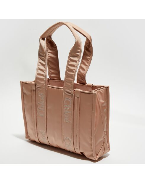 Petit tote bag Woody rose poudré - 26x20x8 cm