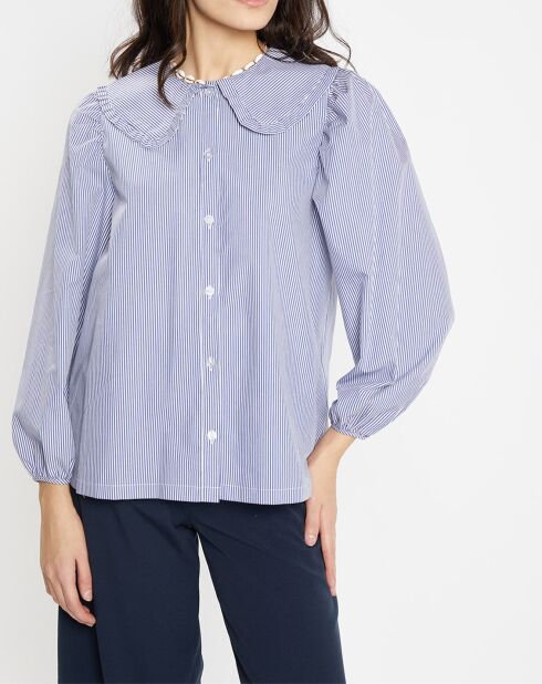 Chemise en popeline de Coton bio Caline rayé bleu/blanc
