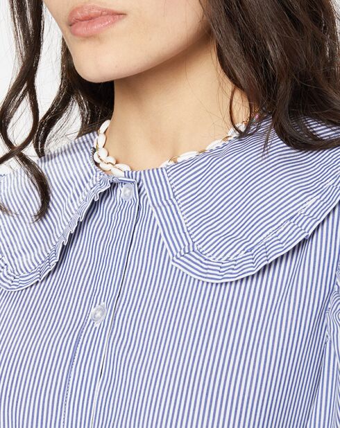 Chemise en popeline de Coton bio Caline rayé bleu/blanc