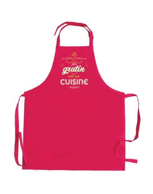 Tablier de cuisine Peps recylé Le gratin avec poche rose - 90x72 cm