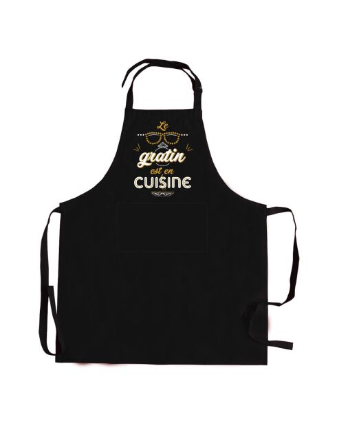 Tablier de cuisine Peps recylé Le gratin avec poche noir - 90x72 cm