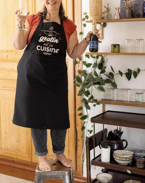 Tablier de cuisine Peps recylé Le gratin avec poche noir - 90x72 cm