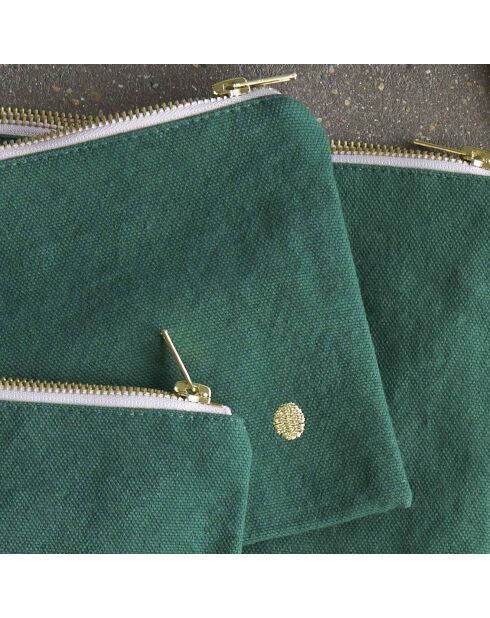 Pochette en Coton Bio Iona S vert foncé - 11x14x1 cm