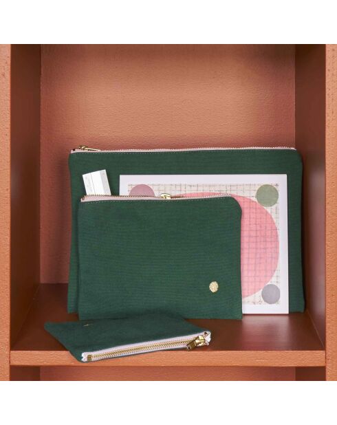 Pochette en Coton Bio Iona S vert foncé - 11x14x1 cm