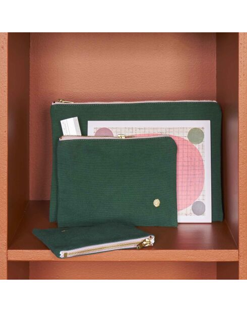 Pochette en Coton Bio Iona M vert foncé - 14x19x1 cm