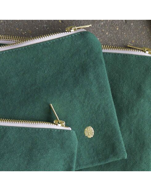 Pochette en Coton Bio Iona M vert foncé - 14x19x1 cm