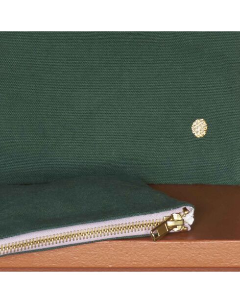 Pochette en Coton Bio Iona M vert foncé - 14x19x1 cm