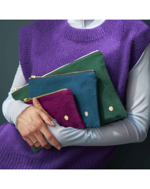 Pochette en Coton Bio Iona M vert foncé - 14x19x1 cm
