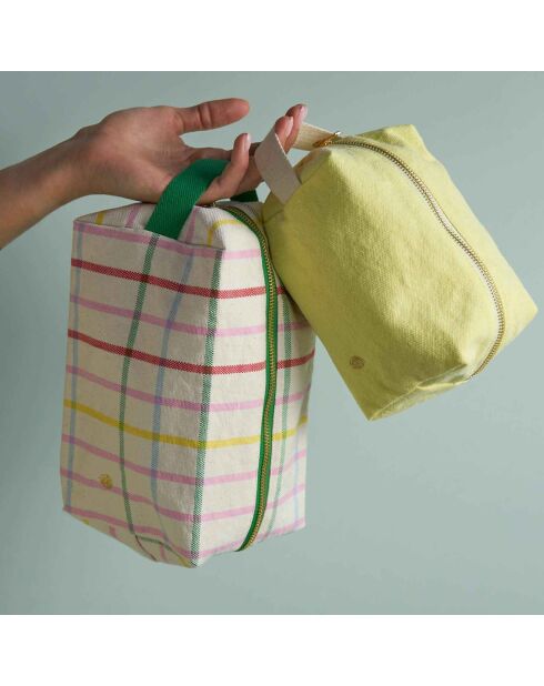 Trousse cube en Coton Bio Iona sunshine - 15.5x10x10 cm