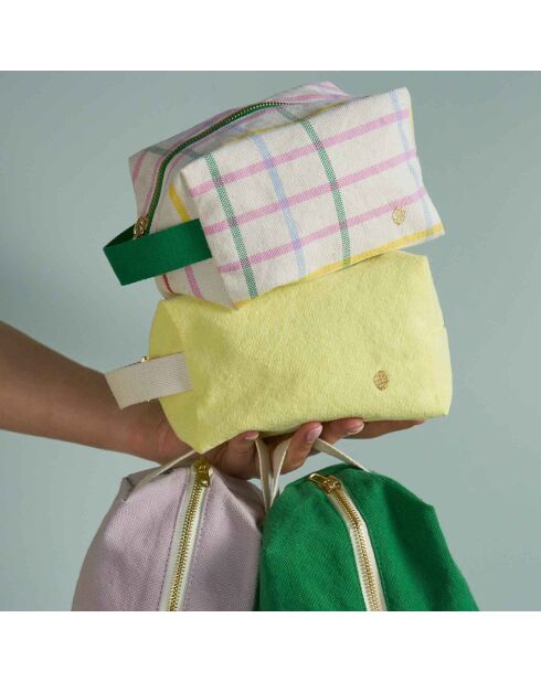 Trousse cube en Coton Bio Iona sunshine - 15.5x10x10 cm