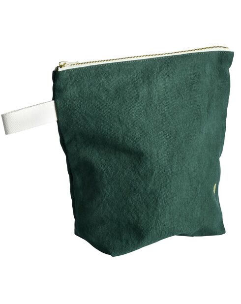 Trousse de toilette en Coton Bio Iona vert foncé - 28x23x10 cm