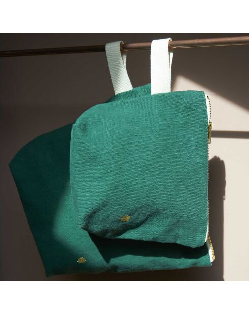Trousse de toilette en Coton Bio Iona vert foncé - 28x23x10 cm