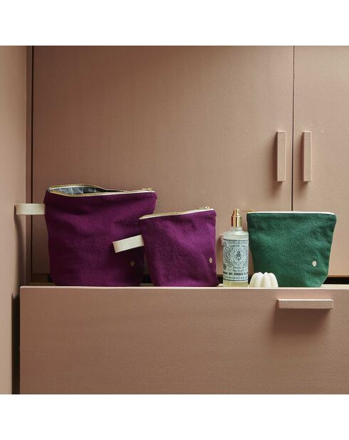 Trousse de toilette en Coton Bio Iona vert foncé - 28x23x10 cm