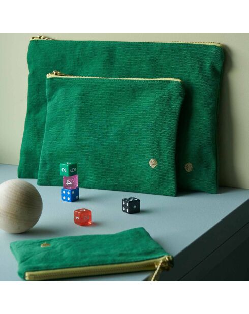 Pochette en Coton Bio Iona M gazon - 14x19x1 cm