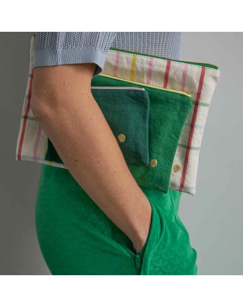 Pochette en Coton Bio Iona M gazon - 14x19x1 cm