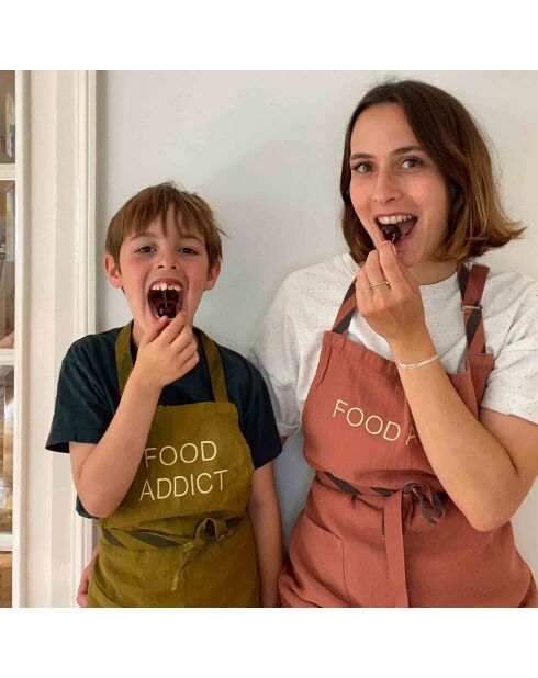 Tablier de cuisine enfant en Lin & Coton Marcel Food rhubarbe - 65x50 cm