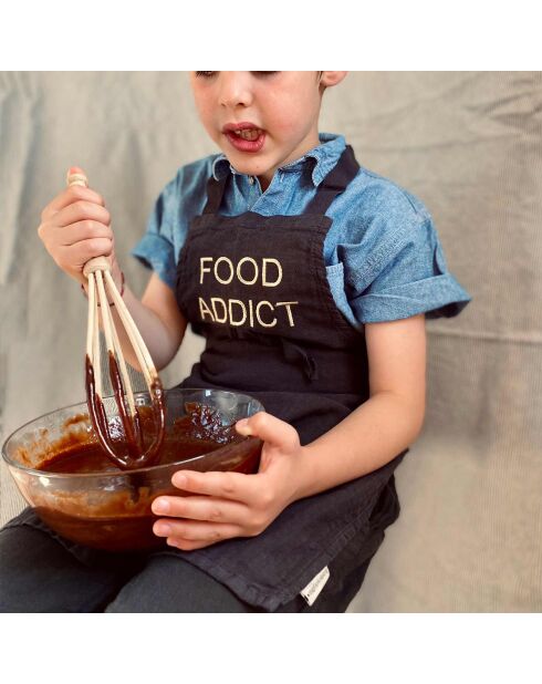 Tablier de cuisine enfant en Lin & Coton Marcel Food caviar - 65x50 cm