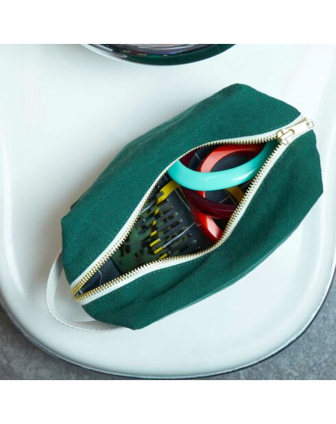 Trousse cube en Coton Bio Iona vert foncé - 15.5x10x10 cm