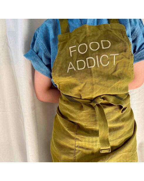 Tablier de cuisine enfant en Lin & Coton Marcel Food lichen - 65x50 cm