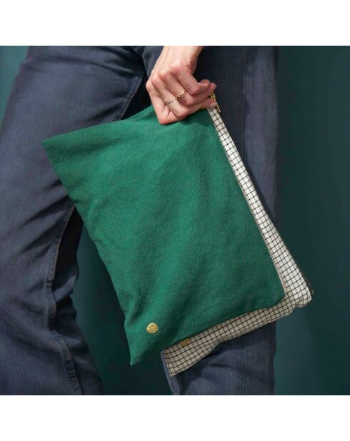 Pochette en Coton Bio Iona L vert foncé - 19x28x1 cm