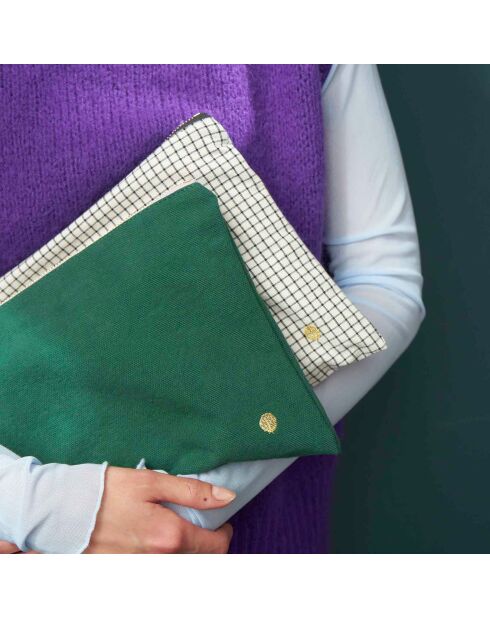 Pochette en Coton Bio Iona L vert foncé - 19x28x1 cm