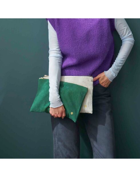 Pochette en Coton Bio Iona L vert foncé - 19x28x1 cm