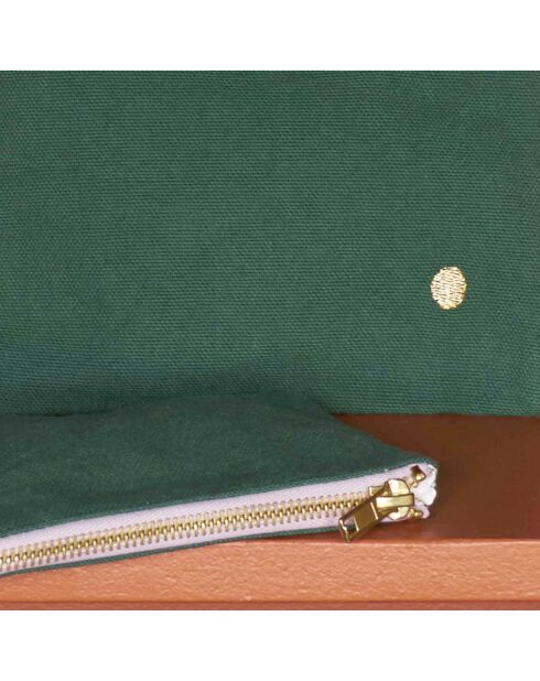 Pochette en Coton Bio Iona L vert foncé - 19x28x1 cm
