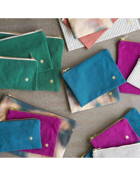Pochette en Coton Bio Iona L vert foncé - 19x28x1 cm