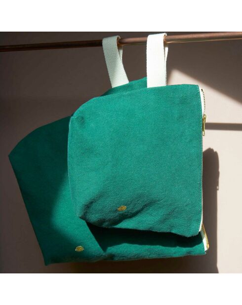 Trousse de toilette en Coton Bio Iona vert foncé - 22x18x7.5 cm