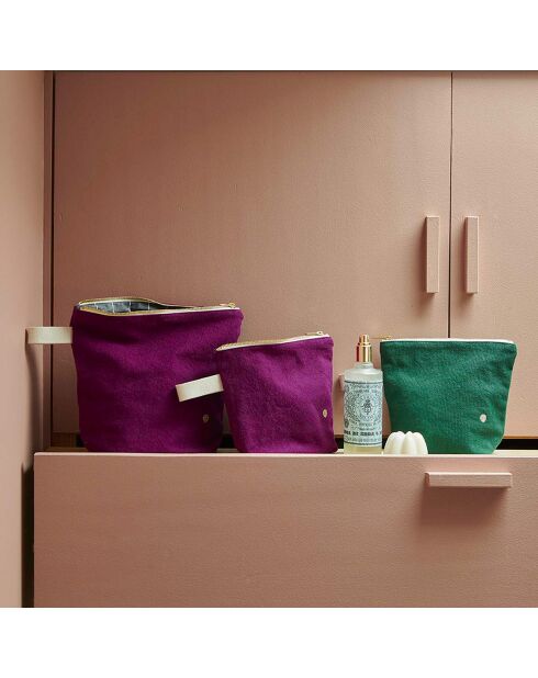 Trousse de toilette en Coton Bio Iona vert foncé - 22x18x7.5 cm