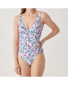 Maillot de bain 1 pièce triangle moulé Amazonie blanc/bleu/rose
