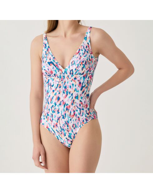 Maillot de bain 1 pièce triangle moulé Amazonie blanc/bleu/rose