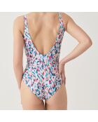 Maillot de bain 1 pièce triangle moulé Amazonie blanc/bleu/rose