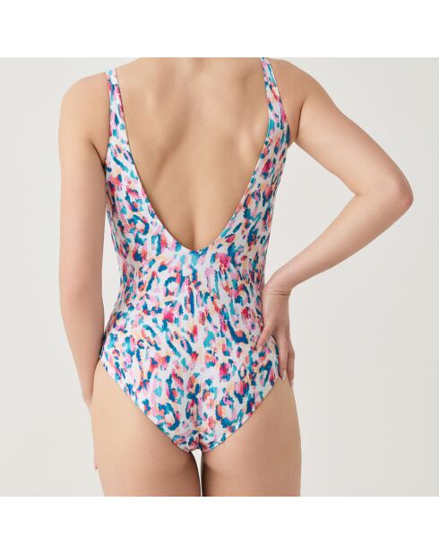 Maillot de bain 1 pièce triangle moulé Amazonie blanc/bleu/rose