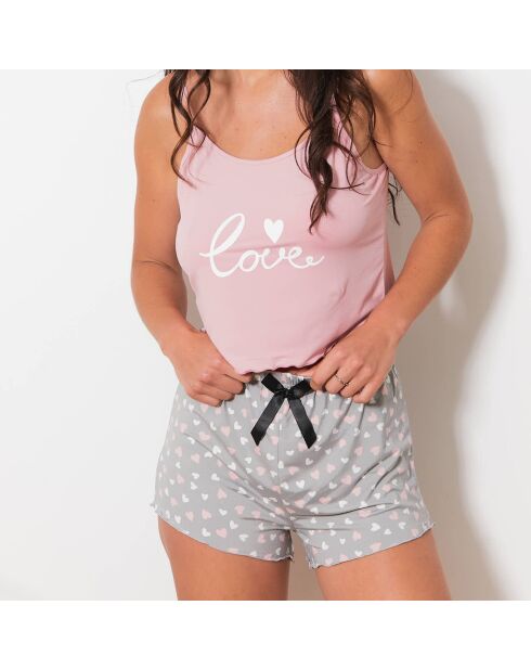 Ensemble Caraco & Shorty Bang rose/gris