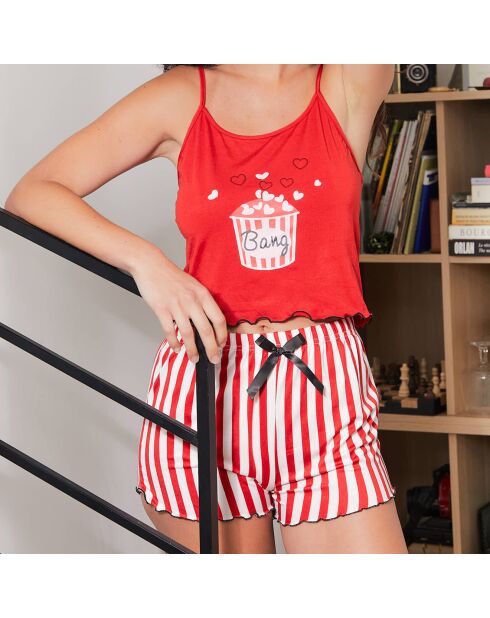 Ensemble Caraco & Shorty Bang rouge/blanc