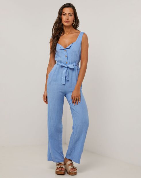 Carla indigoblauwe jumpsuit van 100% linnen