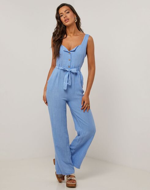 Carla indigoblauwe jumpsuit van 100% linnen