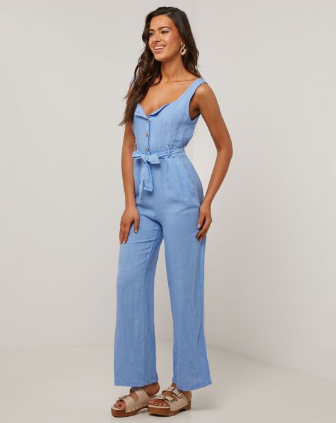 Carla indigoblauwe jumpsuit van 100% linnen