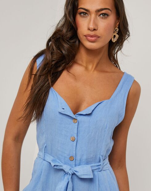 Carla indigoblauwe jumpsuit van 100% linnen