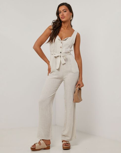 Carla beige jumpsuit van 100% linnen