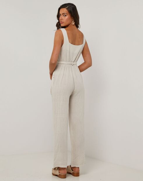 Carla beige jumpsuit van 100% linnen
