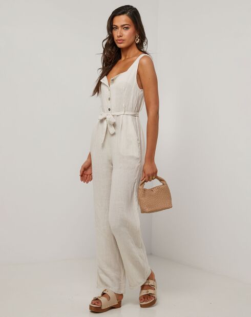 Carla beige jumpsuit van 100% linnen