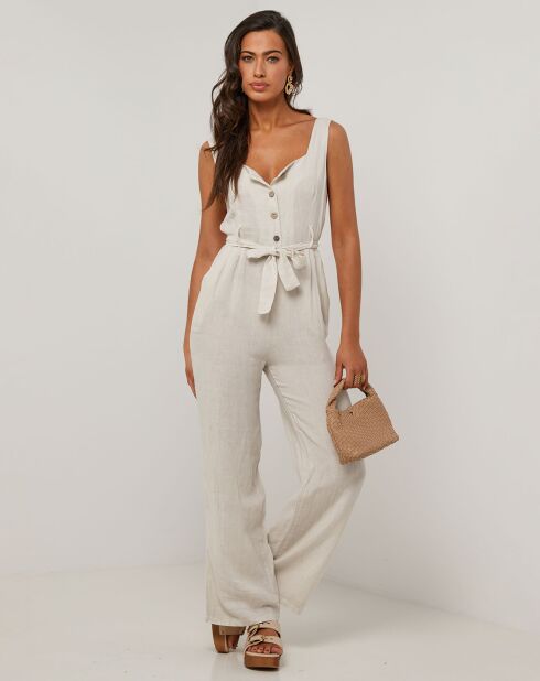 Carla beige jumpsuit van 100% linnen