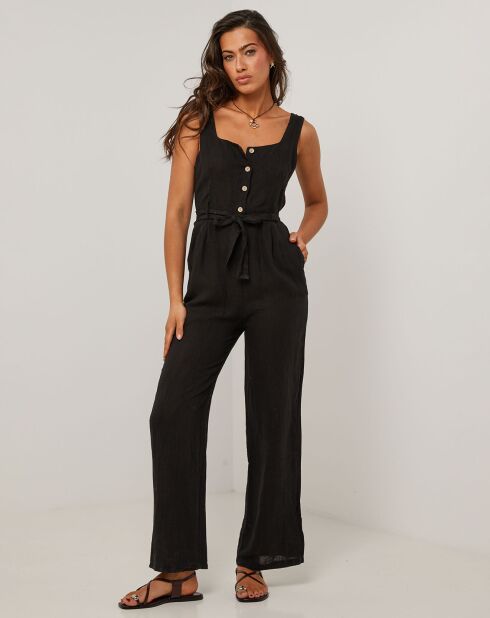 Carla zwarte jumpsuit van 100% linnen