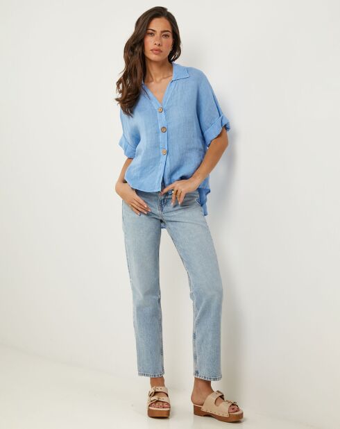 Azuurblauw Zoé overhemd van 100% linnen