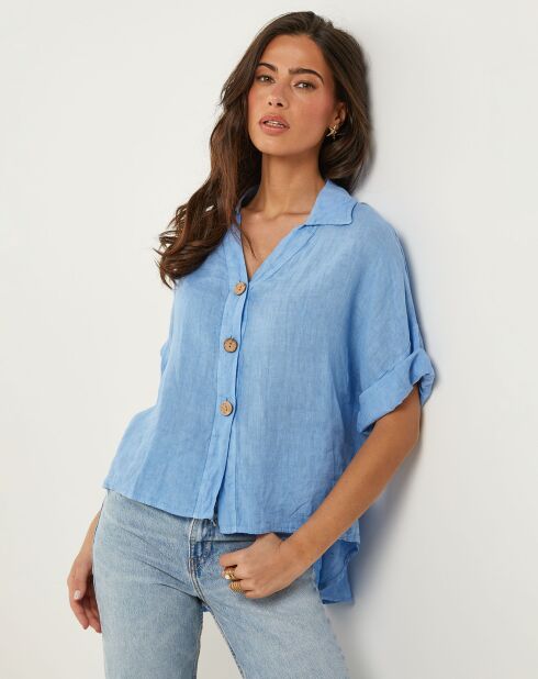 Azuurblauw Zoé overhemd van 100% linnen
