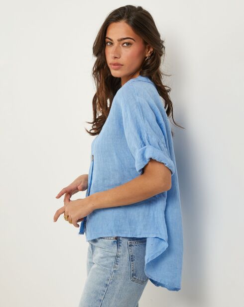 Azuurblauw Zoé overhemd van 100% linnen