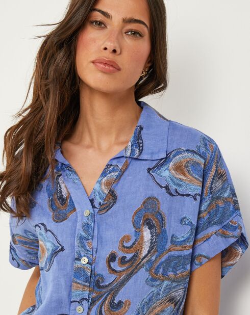 Chemise 100% Lin Jessica bleu indigo