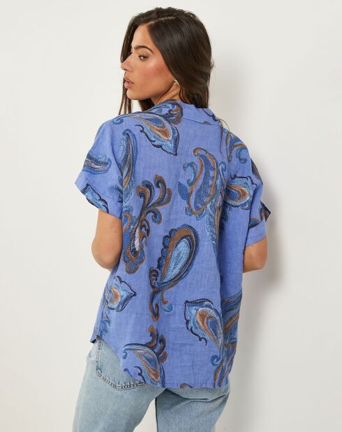 Chemise 100% Lin Jessica bleu indigo